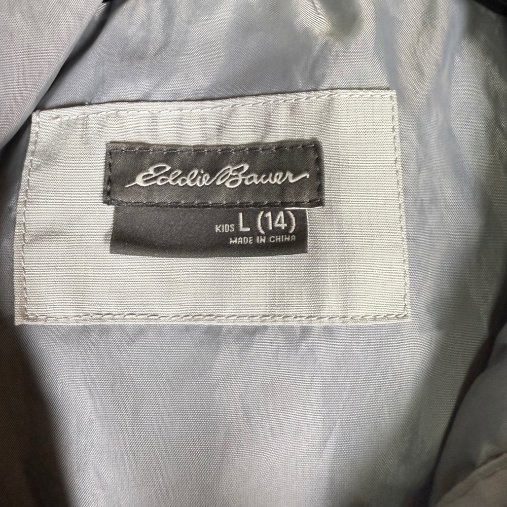 Eddie Bauer Kids Windbreaker Jacket Hooded Lightweight Gray White Size L 14‎ - Picture 4 of 8